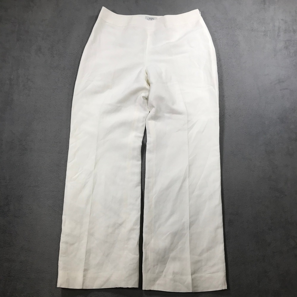 Ann Taylor Loft Pants Women 8P White Excellent Linen Blend Wide Leg Side Zip